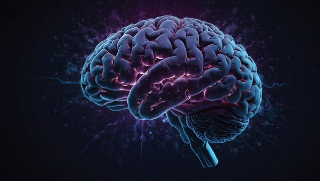 photo illustration of human brain organs in blue and purple made by AI generative