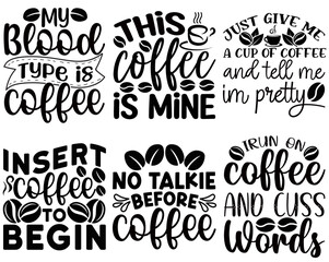 Minimal Coffee Typographic Emblems, Quotes Bundle Vector Illustration for Vouchers, Advertising, Flyer