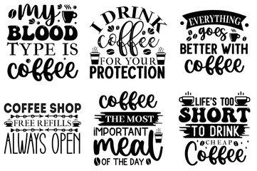 Modern Coffee Typographic Emblems, Calligraphy Bundle Vector Illustration for Holiday Cards, Newsletter, Mug Design