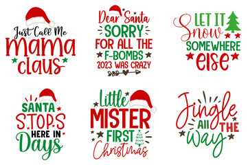 Classic Christmas Calligraphic Lettering, Invitation Collection Vector Illustration for Decal, Icon, T-Shirt Design