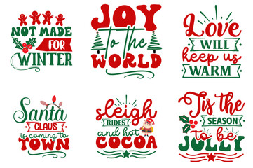 Minimal Christmas Typographic Emblems, Quotes Pack Vector Illustration for Printable, Newsletter, Greeting Card