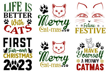 Elegant Christmas Cat Quotes, Labels And Badges Collection Vector Illustration for Advertisement, Brochure, Newsletter