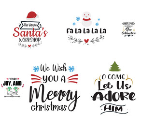 Minimalist Christmas Christmas Labels And Badges, Calligraphy Set Vector Illustration for Greeting Card, Vouchers, Magazine