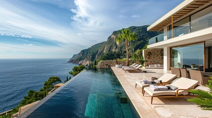 Fototapeta premium Luxury Villa with Infinity Pool and Stunning Ocean View