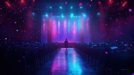 Graduation Ceremony with Confetti and Stage Lights