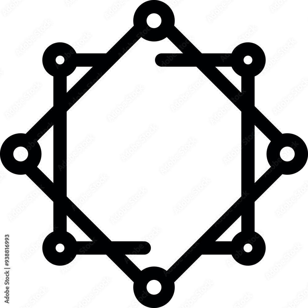 Poster blockchain network connecting the dots forming a hexagon shape, representing security and interconne