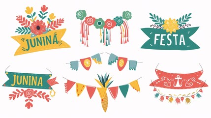 Celebrate a traditional Brazilian summer festival with a flat design text banner set.