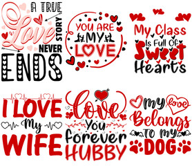 Elegant Valentines Day Inscriptions, Quotes Collection Vector Illustration for Label, Flyer, Icon