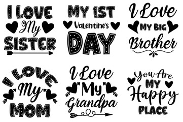 Decorative Valentine Calligraphy, Typographic Emblems Bundle Vector Illustration for Social Media Post, Advertisement, Decal