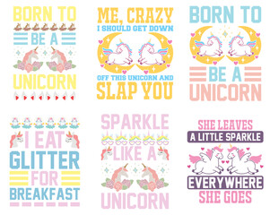 Modern Unicorn Quotes, Phrases Pack Vector Illustration for Sticker, Wrapping Paper, Social Media Post