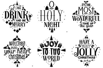 Simple Nativity Christmas Ornament Typography, Inscriptions Bundle Vector Illustration for Logo, Sticker, Announcement