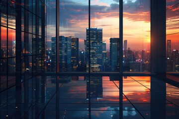 CITY BACKGROUND IN THE WINDOW REFLECTION
