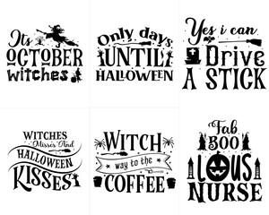 Simple Halloween Inscriptions, Typographic Emblems Set Vector Illustration for Book Cover, Packaging, Infographic