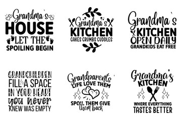 Colourful Grandparents Phrases, Calligraphic Lettering Bundle Vector Illustration for Brochure, Sticker, Advertisement