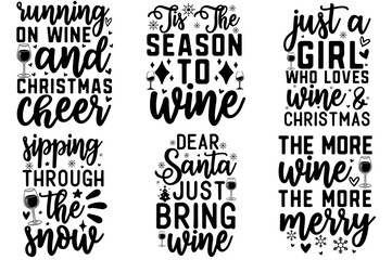 Modern Christmas Wine Typographic Emblems, Quotes Pack Vector Illustration for Book Cover, Magazine, Holiday Cards