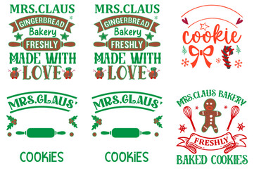 Modern Christmas Kitchen Towels Trendy Retro Style Illustration, Calligraphic Lettering Set Vector Illustration for Brochure, Vouchers, Poster