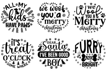 Fototapeta premium Classic Christmas Dog Round Invitation, Calligraphic Lettering Pack Vector Illustration for Sticker, Logo, Icon