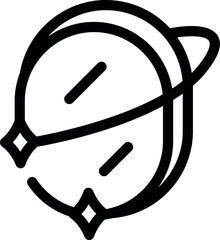 Simple, bold line icon of a planet with a shining trail orbiting a star