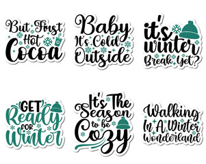 Elegant Winter And Snow Trendy Retro Style Illustration, Labels And Badges Set Vector Illustration for Greeting Card, Announcement, Decal