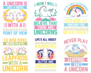 Creative Unicorn Phrases, Typographic Emblems Set Vector Illustration for Newsletter, Holiday Cards, Packaging