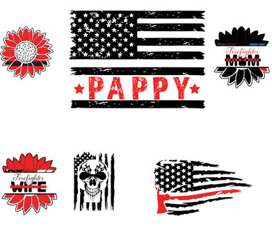 Classic Usa Flag Distressed American Flag Calligraphic Lettering, Typographic Emblems Pack Vector Illustration for Printing Press, Vouchers, Banner