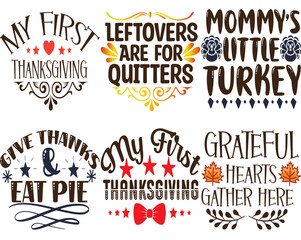 Minimalist Thanksgiving Inscriptions, Typography Bundle Vector Illustration for Book Cover, Announcement, Advertisement