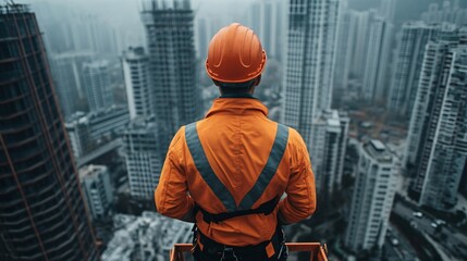 Construction Worker Overlooking Cityscape