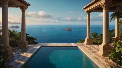 Vista of Elegance: Luxurious Mansion with Ocean Overlook