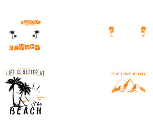 Cute Summer Typography Inscriptions, Typographic Emblems Bundle Vector Illustration for Greeting Card, Mug Design, Poster