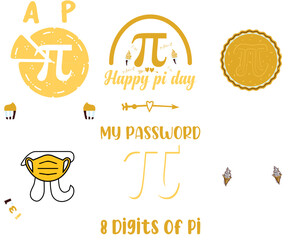 Classic Pi Day Phrases, Labels And Badges Bundle Vector Illustration for Printable, Book Cover, Icon