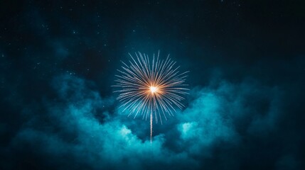 Fototapeta premium Fireworks Exploding in Night Sky with Clouds