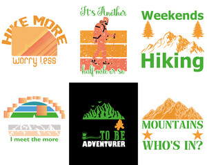 Creative Hiking Typographic Emblems, Calligraphic Lettering Bundle Vector Illustration for Postcard, Social Media Post, Holiday Cards