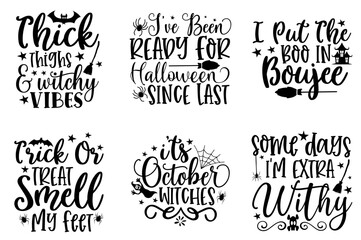 Cute Halloween Quotes, Typographic Emblems Set Vector Illustration for Infographic, Brochure, Stationery