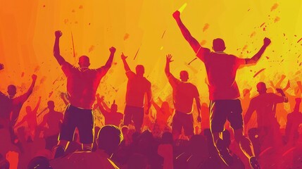 Illustration of a football match with a victory celebration. 