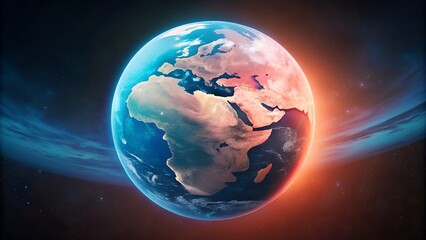 Fototapeta premium Illustration of planet Earth in space with vibrant colors and a glowing halo, globalization and ecology concept