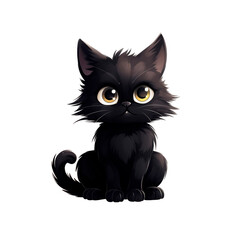 Cute black kitten with big eyes on a transparent background, perfect for pet-related marketing, children's products, and animal-themed designs. Concept: pets, charm, innocence, suitable for pet busine