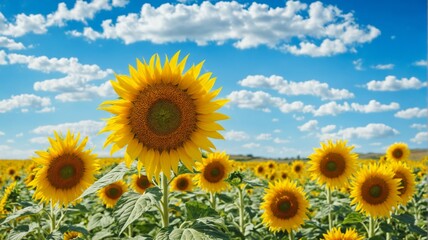 Fototapeta premium Beautiful landscape sunflower field center focal point its Sunfl