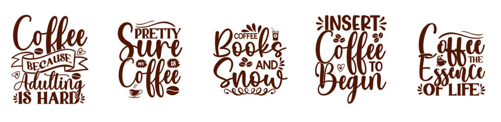 Cute Coffee Hand Lettering, Trendy Retro Style Illustration Bundle Vector Illustration for Infographic, Icon, Presentation