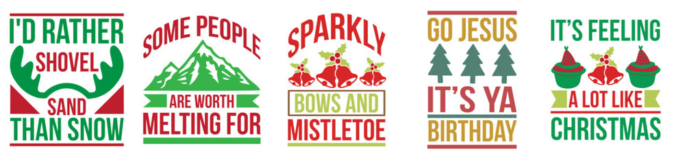 Decorative Christmas Quotes, Inscriptions Pack Vector Illustration for Packaging, Gift Card, Flyer