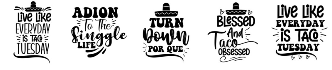 Modern Cinco De Mayo Inscriptions, Trendy Retro Style Illustration Set Vector Illustration for Packaging, Book Cover, Greeting Card