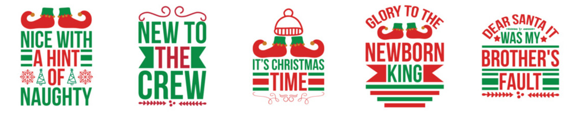 Colourful Christmas Typography, Phrases Set Vector Illustration for Postcard, Stationery, Presentation