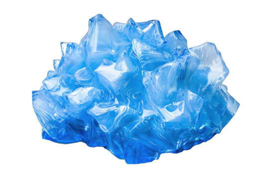 Abstract blue sculpture, made of translucent plastic, reflecting light and creating a serene and modern artistic impression.