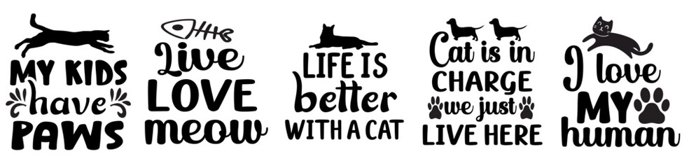 Vibrant Cat Phrases, Inscriptions Set Vector Illustration for Postcard, Decal, Label
