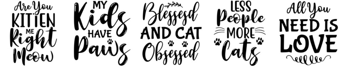 Cute Cat Invitation, Labels And Badges Bundle Vector Illustration for Sticker, Printable, Postcard