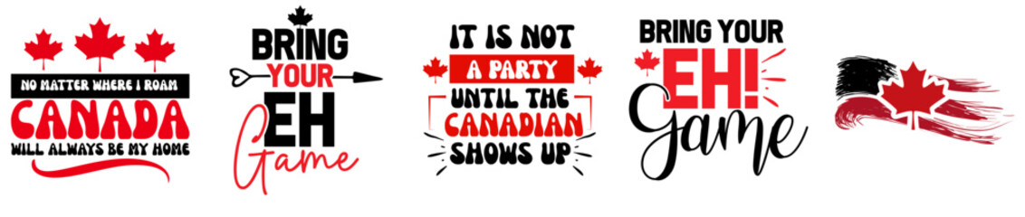 Cute Canada Day Phrases, Invitation Set Vector Illustration for Announcement, Poster, Label