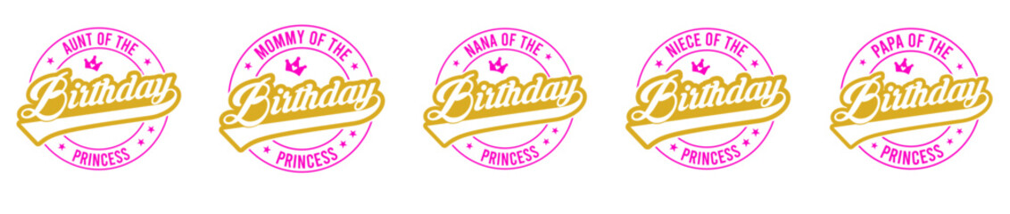 Minimal Birthday Princess Typographic Emblems, Calligraphy Pack Vector Illustration for Advertising, Social Media Post, Brochure