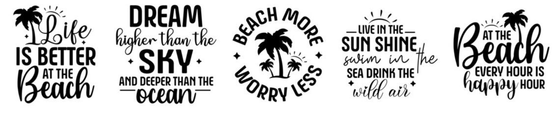 Modern Beach Calligraphy, Phrases Bundle Vector Illustration for Flyer, Label, Packaging