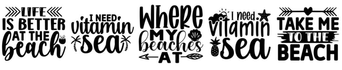 Classic Beach Trendy Retro Style Illustration, Phrases Bundle Vector Illustration for Label, Announcement, Advertisement