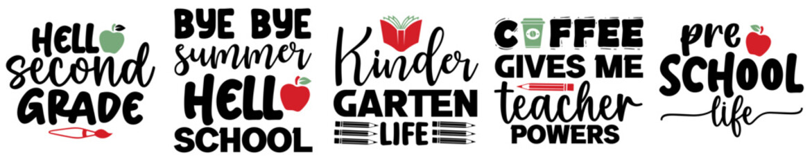 Simple Back To School Quotes, Calligraphic Lettering Pack Vector Illustration for Flyer, Gift Card, Infographic