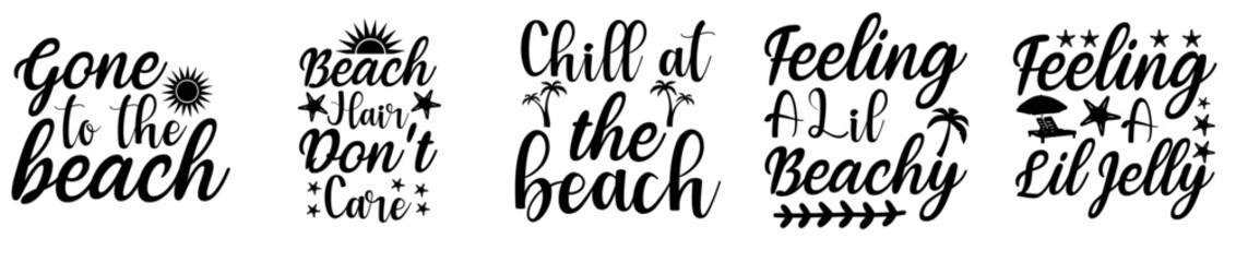 Modern Beach Calligraphic Lettering, Invitation Bundle Vector Illustration for Social Media Post, T-Shirt Design, Holiday Cards